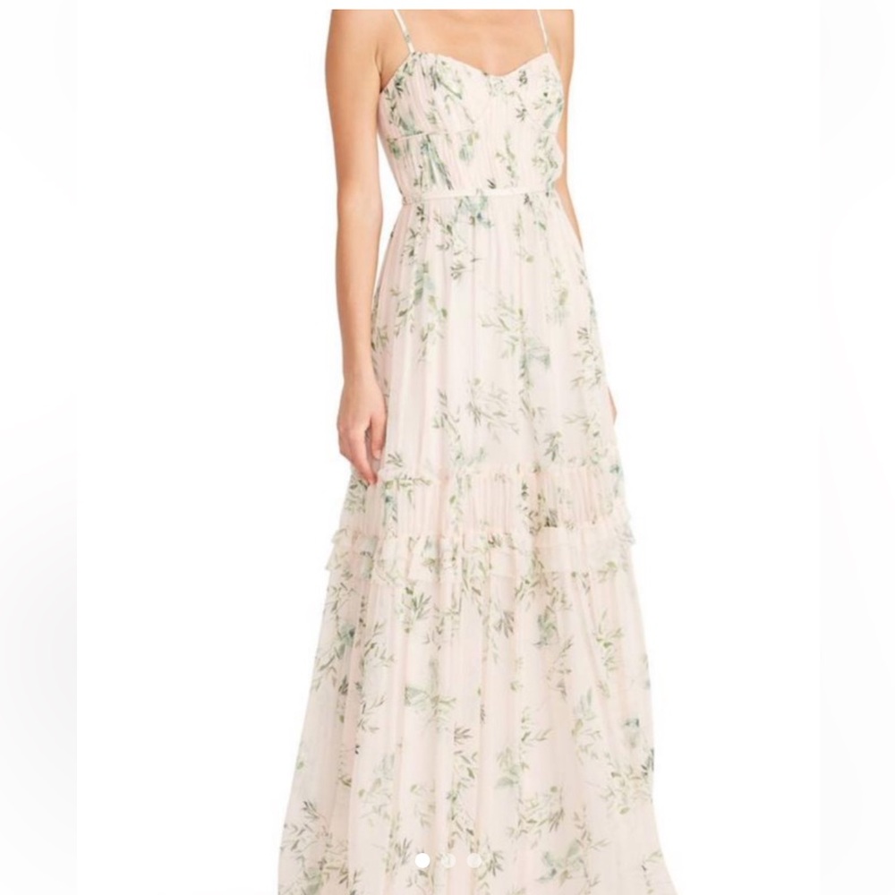 Monique Lhuillier Blush Pink Floral Chiffon Maxi Dress